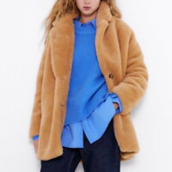 💋GORGEOUS!💋 ZARA FAUX FUR COAT IN LIGTH CAMEL - Picture 4 of 15